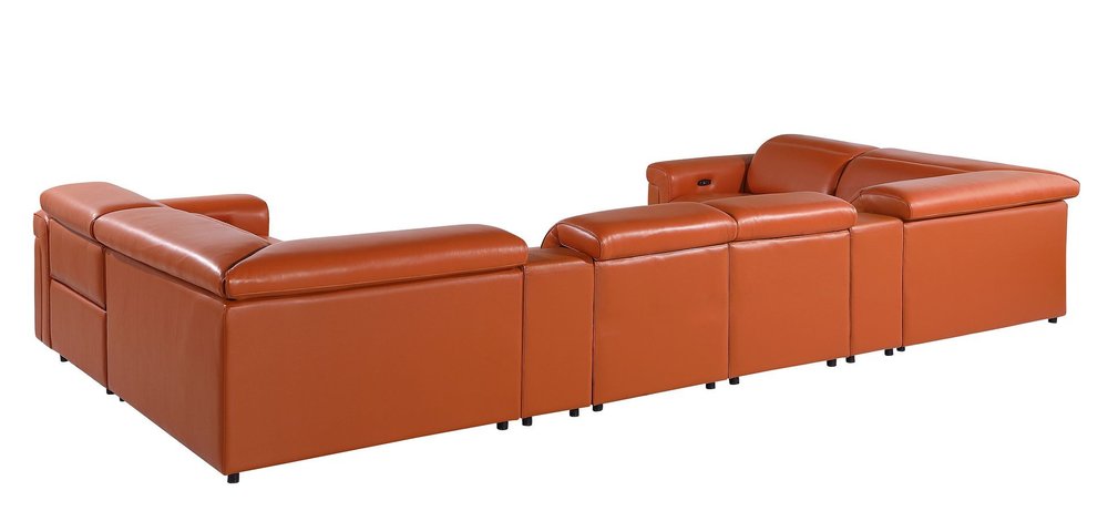 Camel Italian Leather Power Reclining U Shaped Eight Piece Corner Sectional With Console HomeRoots