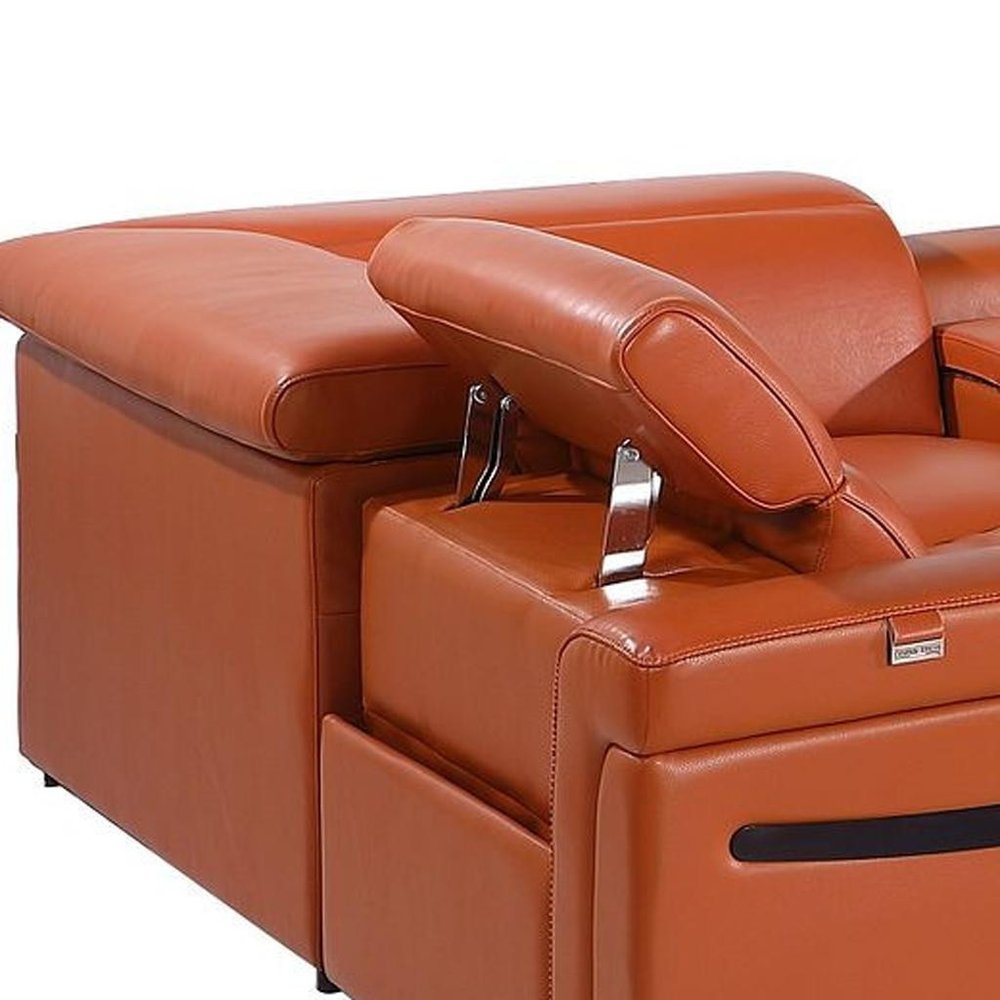 Camel Italian Leather Power Reclining U Shaped Eight Piece Corner Sectional With Console HomeRoots