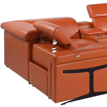 Camel Italian Leather Power Reclining U Shaped Eight Piece Corner Sectional With Console HomeRoots