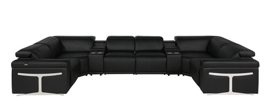 Black Italian Leather Power Reclining U Shaped Eight Piece Corner Sectional With Console HomeRoots