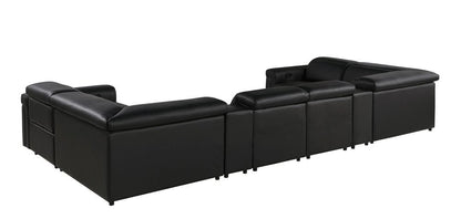 Black Italian Leather Power Reclining U Shaped Eight Piece Corner Sectional With Console HomeRoots
