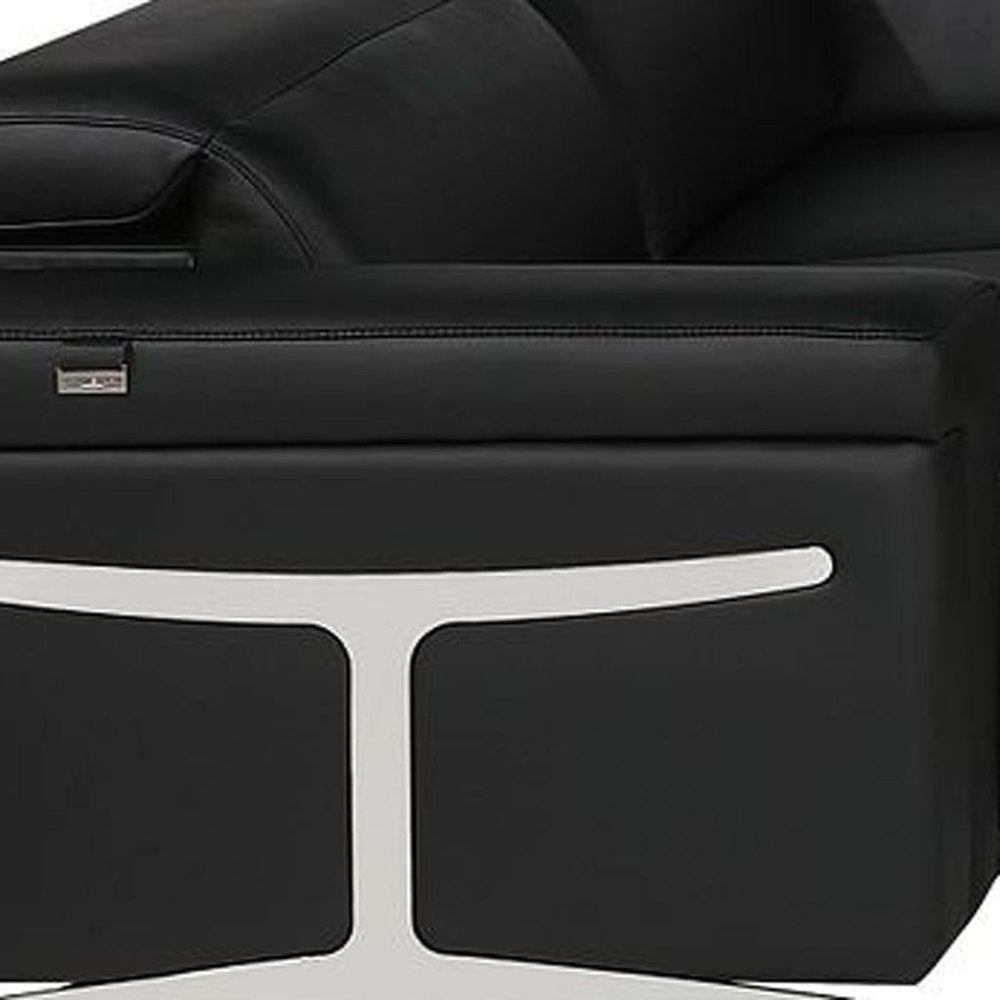 Black Italian Leather Power Reclining U Shaped Eight Piece Corner Sectional With Console HomeRoots