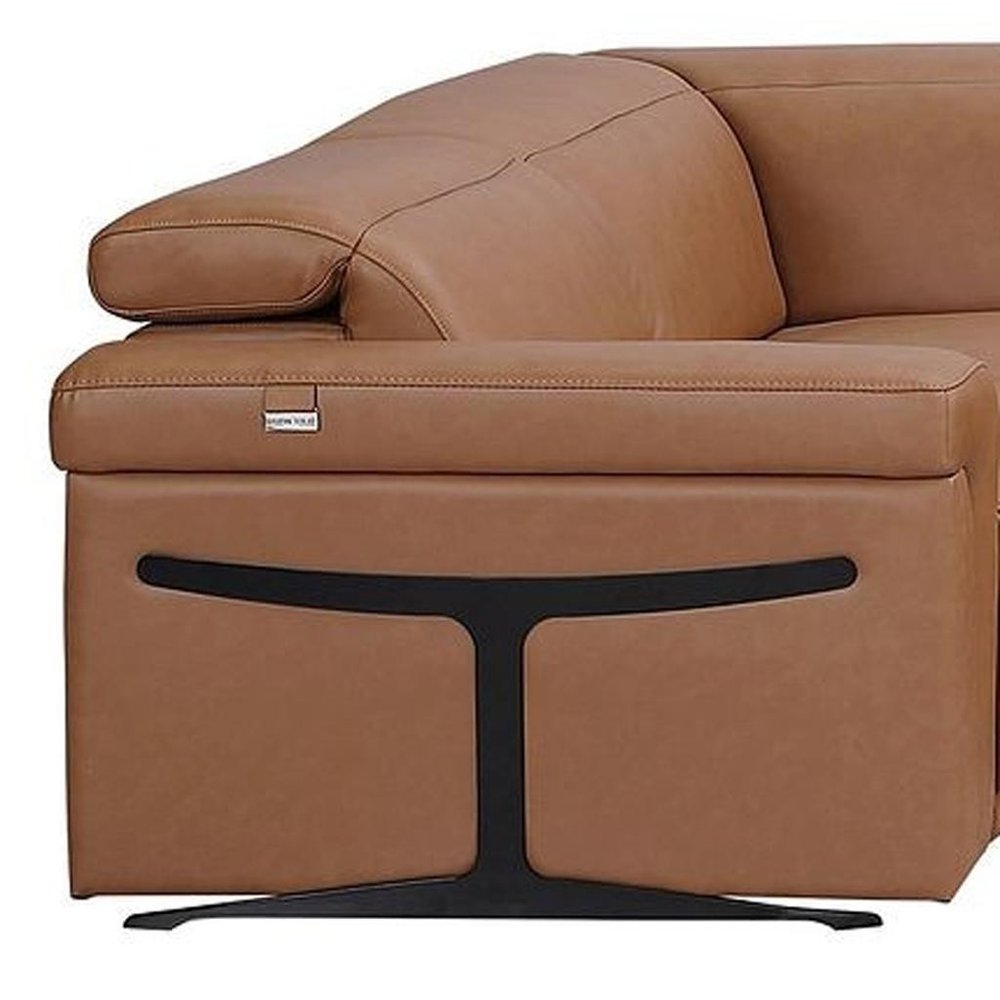 Chestnut Italian Leather Power Reclining U Shaped Eight Piece Corner Sectional With Console HomeRoots