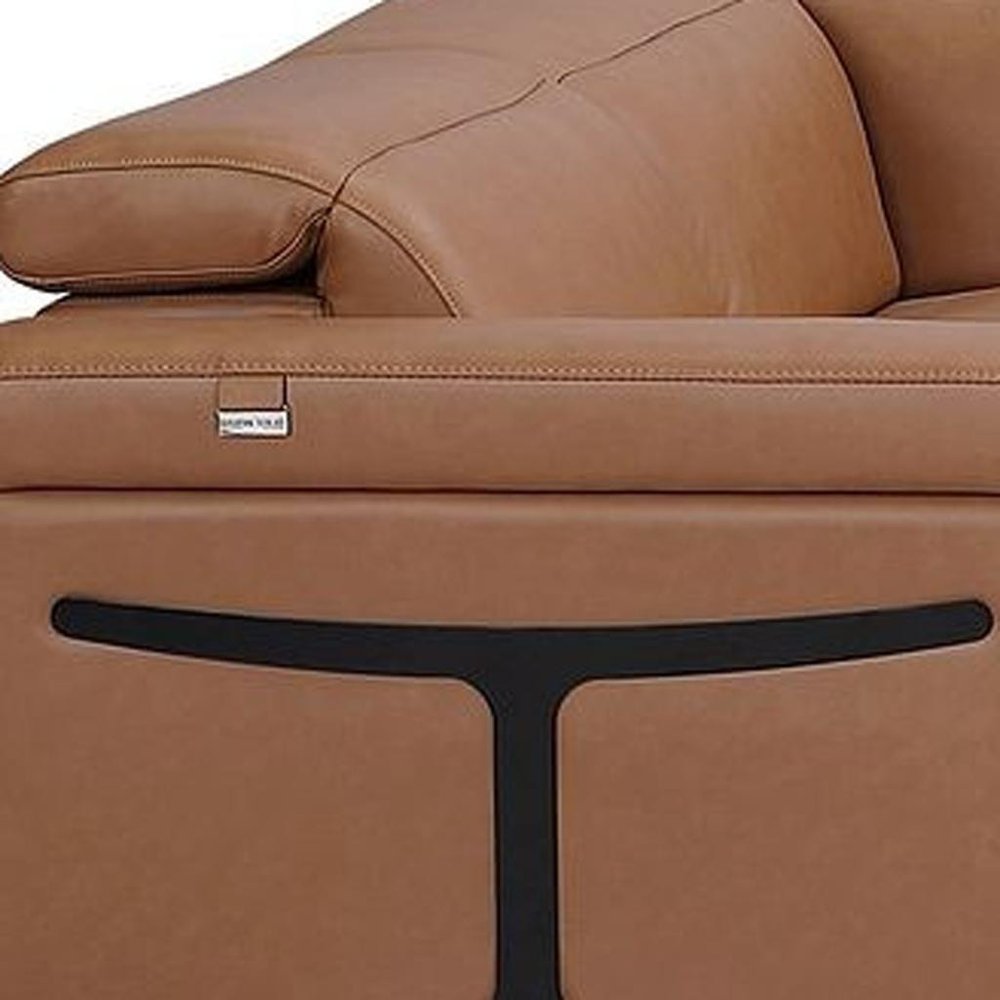 Chestnut Italian Leather Power Reclining U Shaped Eight Piece Corner Sectional With Console HomeRoots