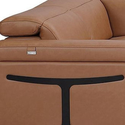 Chestnut Italian Leather Power Reclining U Shaped Eight Piece Corner Sectional With Console HomeRoots