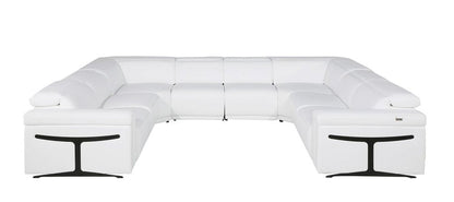 White Italian Leather Power Reclining U Shaped Eight Piece Corner Sectional With Console HomeRoots