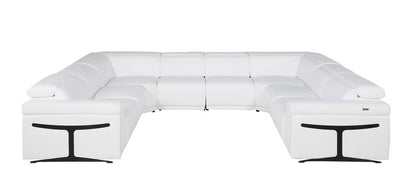 White Italian Leather Power Reclining U Shaped Eight Piece Corner Sectional With Console - FurniFindUSA
