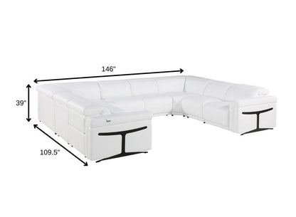 White Italian Leather Power Reclining U Shaped Eight Piece Corner Sectional With Console HomeRoots