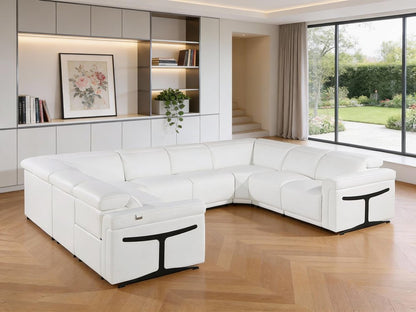 White Italian Leather Power Reclining U Shaped Eight Piece Corner Sectional With Console HomeRoots