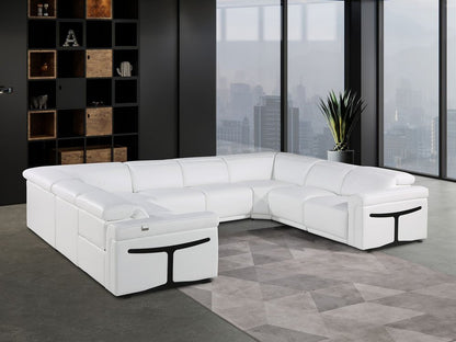 White Italian Leather Power Reclining U Shaped Eight Piece Corner Sectional With Console - FurniFindUSA