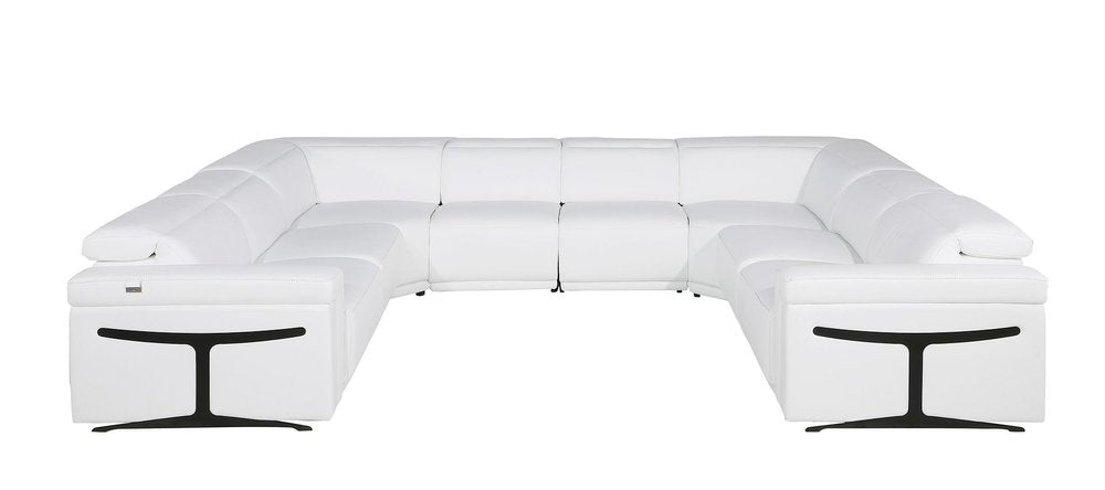 White Italian Leather Power Reclining U Shaped Eight Piece Corner Sectional With Console HomeRoots