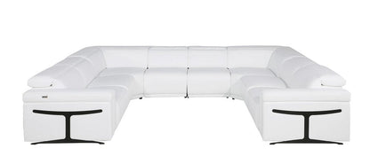 White Italian Leather Power Reclining U Shaped Eight Piece Corner Sectional With Console HomeRoots