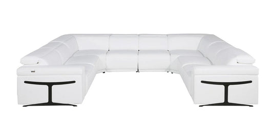 White Italian Leather Power Reclining U Shaped Eight Piece Corner Sectional With Console HomeRoots
