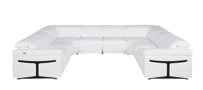 White Italian Leather Power Reclining U Shaped Eight Piece Corner Sectional With Console - FurniFindUSA