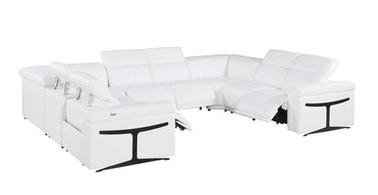 White Italian Leather Power Reclining U Shaped Eight Piece Corner Sectional With Console HomeRoots
