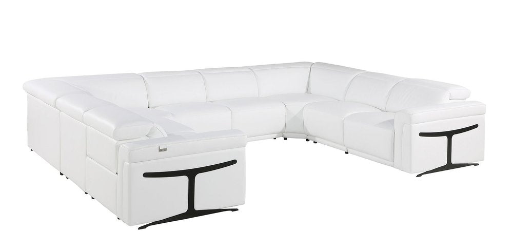 White Italian Leather Power Reclining U Shaped Eight Piece Corner Sectional With Console HomeRoots
