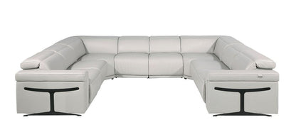 Light Gray Italian Leather Power Reclining U Shaped Eight Piece Corner Sectional With Console HomeRoots