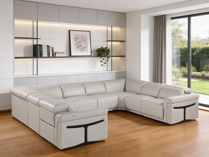 Light Gray Italian Leather Power Reclining U Shaped Eight Piece Corner Sectional With Console HomeRoots
