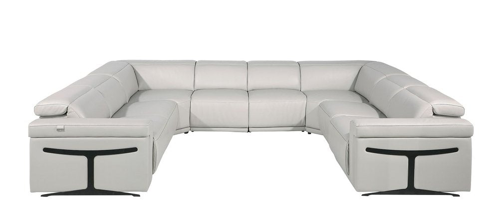 Light Gray Italian Leather Power Reclining U Shaped Eight Piece Corner Sectional With Console HomeRoots