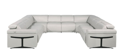 Light Gray Italian Leather Power Reclining U Shaped Eight Piece Corner Sectional With Console HomeRoots