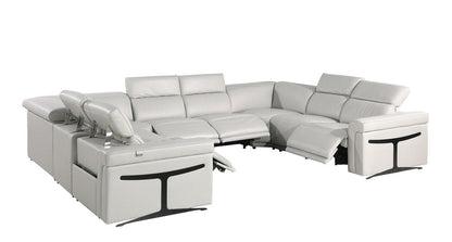 Light Gray Italian Leather Power Reclining U Shaped Eight Piece Corner Sectional With Console HomeRoots