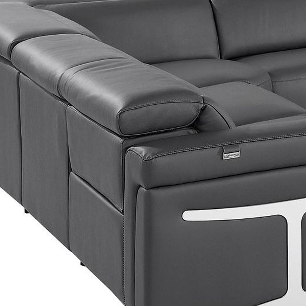 Dark Gray Italian Leather Power Reclining U Shaped Eight Piece Corner Sectional With Console HomeRoots
