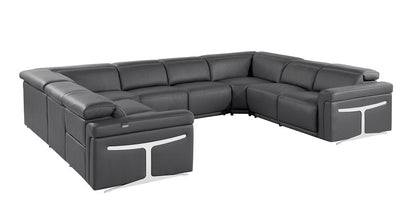 Dark Gray Italian Leather Power Reclining U Shaped Eight Piece Corner Sectional With Console HomeRoots