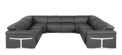 Dark Gray Italian Leather Power Reclining U Shaped Eight Piece Corner Sectional With Console HomeRoots