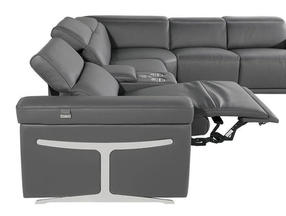 Dark Gray Italian Leather Power Reclining U Shaped Eight Piece Corner Sectional With Console - FurniFindUSA