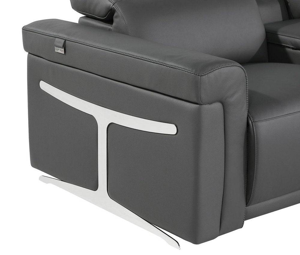 Dark Gray Italian Leather Power Reclining U Shaped Eight Piece Corner Sectional With Console HomeRoots
