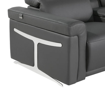 Dark Gray Italian Leather Power Reclining U Shaped Eight Piece Corner Sectional With Console HomeRoots