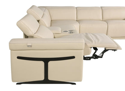 Beige Italian Leather Power Reclining U Shaped Eight Piece Corner Sectional With Console HomeRoots