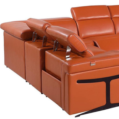 Camel Italian Leather Power Reclining U Shaped Eight Piece Corner Sectional With Console HomeRoots