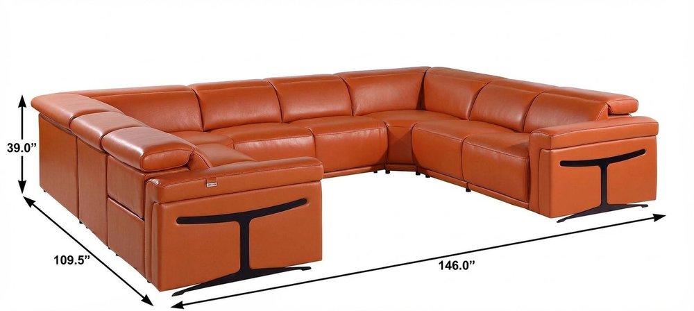 Camel Italian Leather Power Reclining U Shaped Eight Piece Corner Sectional With Console HomeRoots