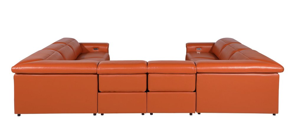 Camel Italian Leather Power Reclining U Shaped Eight Piece Corner Sectional With Console HomeRoots
