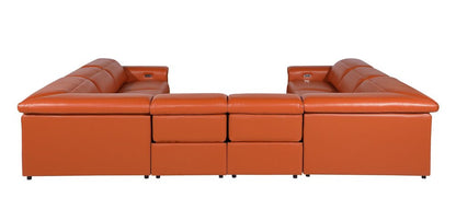 Camel Italian Leather Power Reclining U Shaped Eight Piece Corner Sectional With Console HomeRoots