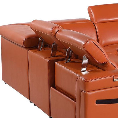 Camel Italian Leather Power Reclining U Shaped Eight Piece Corner Sectional With Console HomeRoots