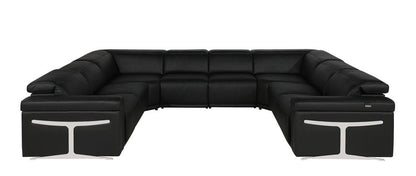Black Italian Leather Power Reclining U Shaped Eight Piece Corner Sectional With Console HomeRoots