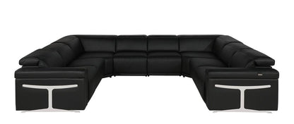 Black Italian Leather Power Reclining U Shaped Eight Piece Corner Sectional With Console - FurniFindUSA