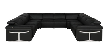 Black Italian Leather Power Reclining U Shaped Eight Piece Corner Sectional With Console HomeRoots