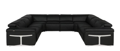 Black Italian Leather Power Reclining U Shaped Eight Piece Corner Sectional With Console - FurniFindUSA