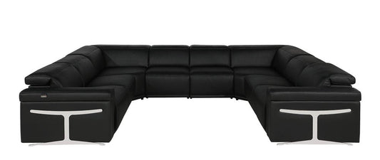 Black Italian Leather Power Reclining U Shaped Eight Piece Corner Sectional With Console HomeRoots