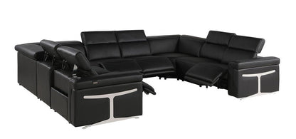 Black Italian Leather Power Reclining U Shaped Eight Piece Corner Sectional With Console HomeRoots