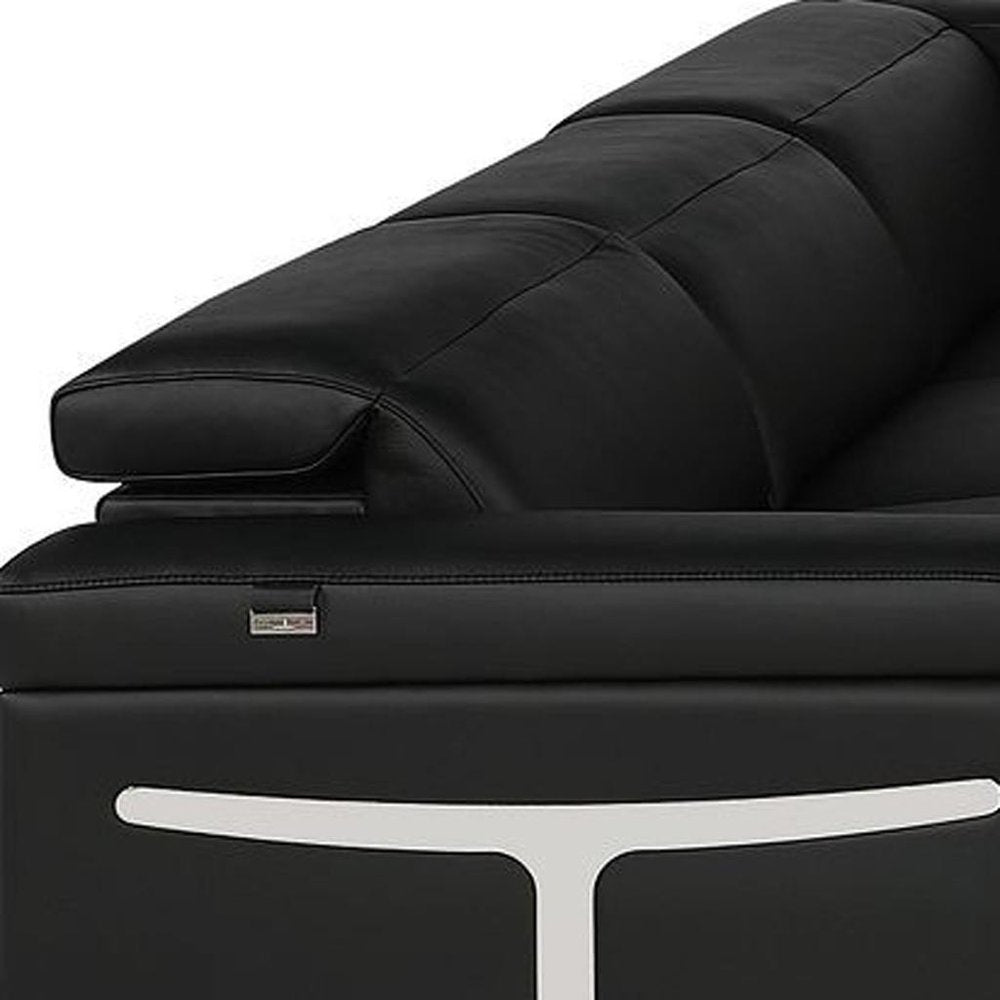 Black Italian Leather Power Reclining U Shaped Eight Piece Corner Sectional With Console HomeRoots