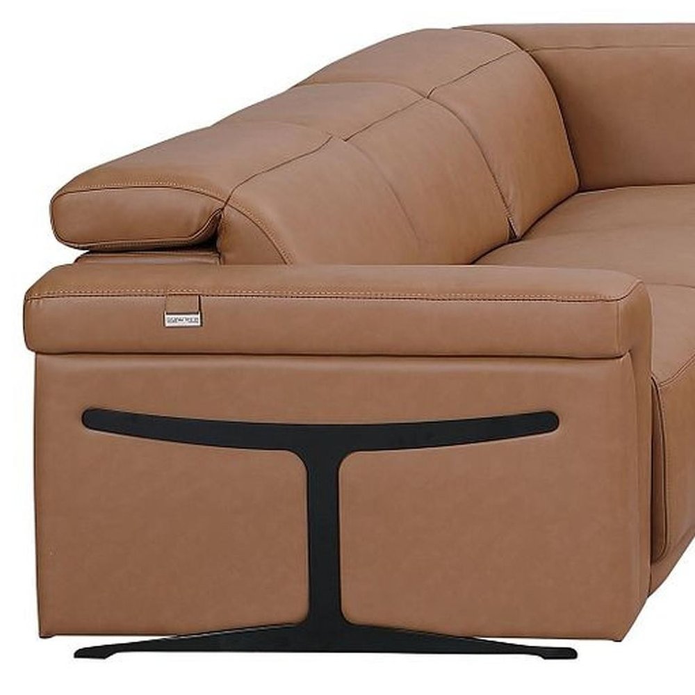 Chestnut Italian Leather Power Reclining U Shaped Eight Piece Corner Sectional With Console HomeRoots