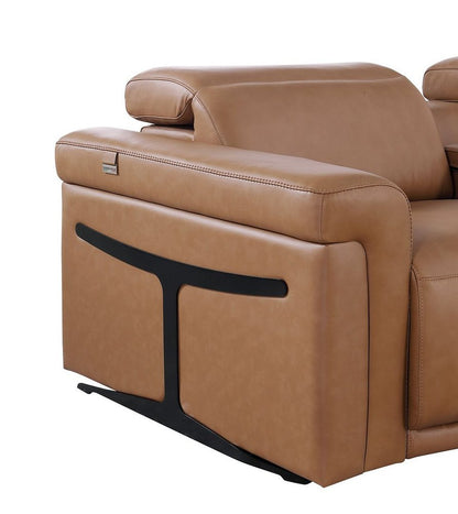 Chestnut Italian Leather Power Reclining U Shaped Eight Piece Corner Sectional With Console HomeRoots