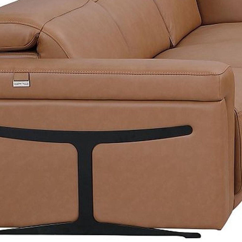Chestnut Italian Leather Power Reclining U Shaped Eight Piece Corner Sectional With Console HomeRoots