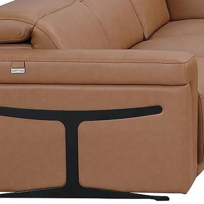 Chestnut Italian Leather Power Reclining U Shaped Eight Piece Corner Sectional With Console HomeRoots