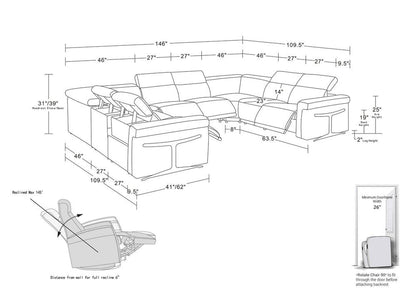 Chestnut Italian Leather Power Reclining U Shaped Eight Piece Corner Sectional With Console HomeRoots
