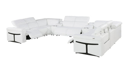 White Italian Leather Power Reclining U Shaped Ten Piece Corner Sectional With Console HomeRoots